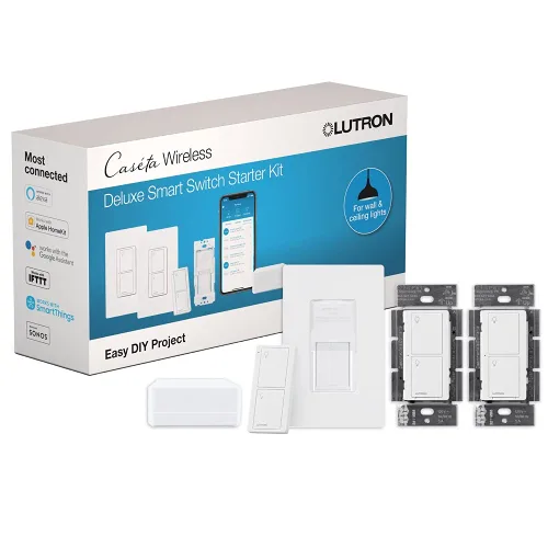Vista 19 de Lutron Caseta - Kit de interruptor de luz inteligente de 3 vías, con control remoto Pico, placa de pared, soporte de pared para luces LED