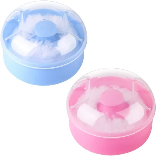 Arroyner 2 piezas de polvo cosmético para el cuerpo del bebé soplo de polvo corporal y caja de contenedor (rosa y azul) (2 unidades)