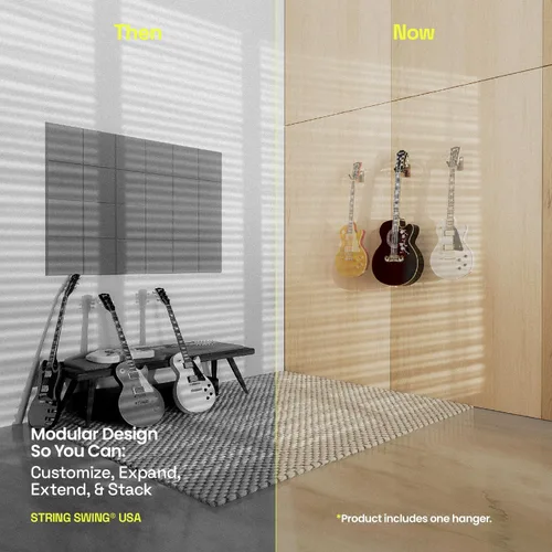 Vista 2 de String Swing CC01K-BW Soporte de pared para guitarras acústicas y eléctricas con soporte de pared de nogal negro
