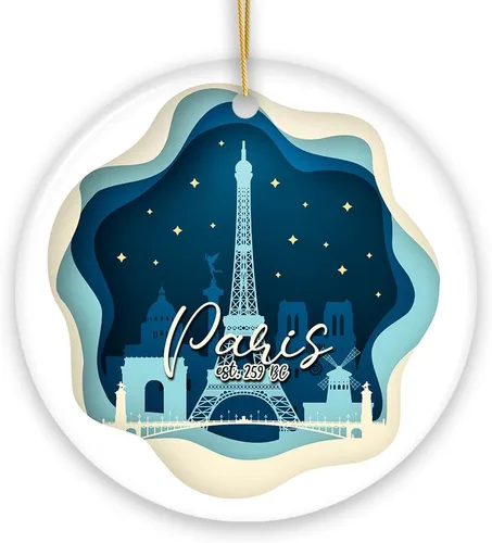 Vista 8 de Adorno de Navidad Majestic Night View de la Torre Eiffel, recuerdo de Francia y regalo (óvalo)