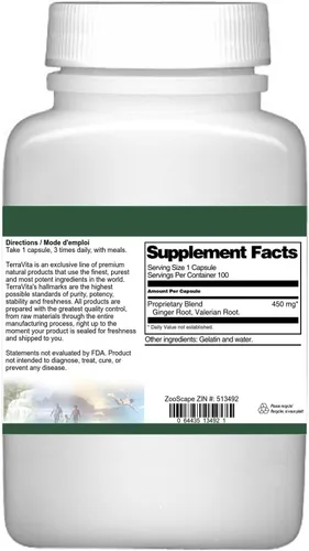 Vista 3 de Combinación de Valeriana y Jengibre - 450 mg (100 Cápsulas, ZIN: 513492)