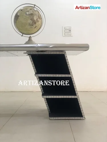 Vista 7 de ARTIZANSTORE Escritorio ejecutivo de aviador grande, estantería de cajón, ala de avión (60 pulgadas)