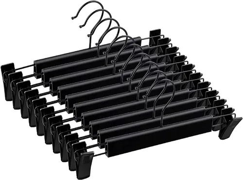 Skirt Hangers，Pants Hangers with Clips，360 ° Swivel Hooks Space Saving Hangers for Pants, Skirts, Clothes, Jeans (10Pack, Black)