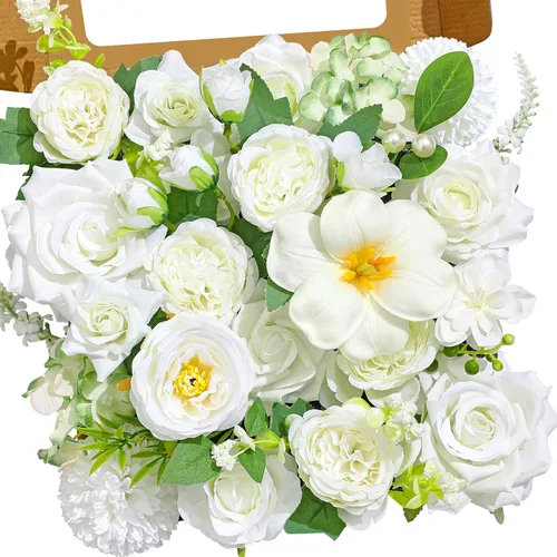 Vista 9 de Serwalin Flores artificiales de seda rosa polvoriento, flores falsas para bricolaje, ramos de boda, flores de pastel, decoración de primavera
