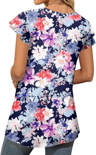 Vista 3 de HOTGIFT Camiseta de manga corta para mujer, estilo casual, para playa, plisada, para leggings