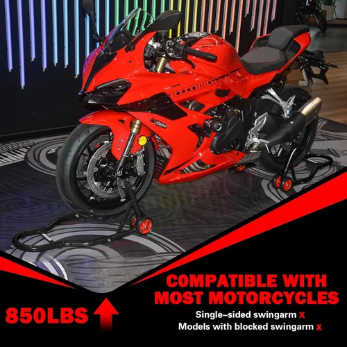 Vista 7 de MOTO4U Soporte delantero y trasero para motocicleta, soporte combinado delantero trasero universal para elevación de ruedas, soporte de elevación