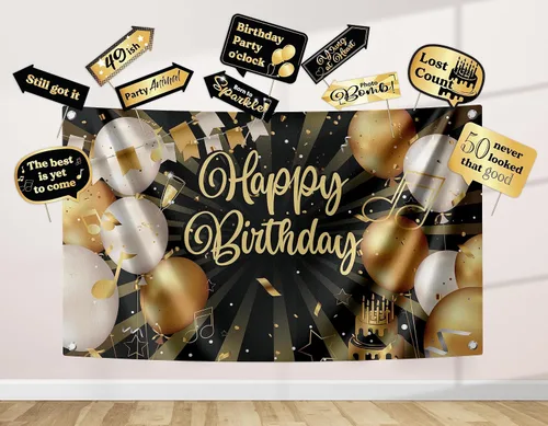 Kit de decoración para fiesta de cumpleaños número 50, incluye telón de fondo de fotografía y 10 accesorios para cabina de fotos de estudio con