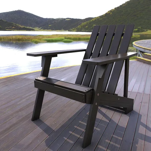 Vista 2 de JONATHAN Y Irving PAT1001D - Silla Adirondack de madera de acacia maciza, resistente a la intemperie, para jardín, terraza y hoguera, acabado negro