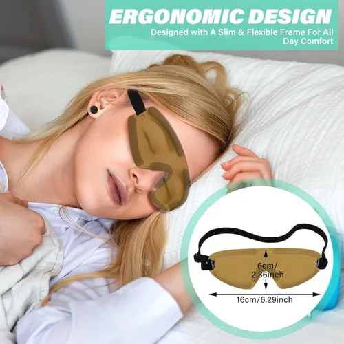 Vista 4 de Kingdder Escudo de ojos marrón para dormir gafas protectoras con correa ajustable y acolchado suave, sensibilidad de los ojos a la luz, bolsa