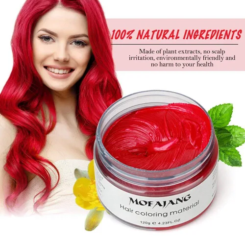 Vista 4 de Cera unisex para el cabello, tinte de color crema, pomada de peinado natural, lavable temporal, fiesta cosplay (rojo)