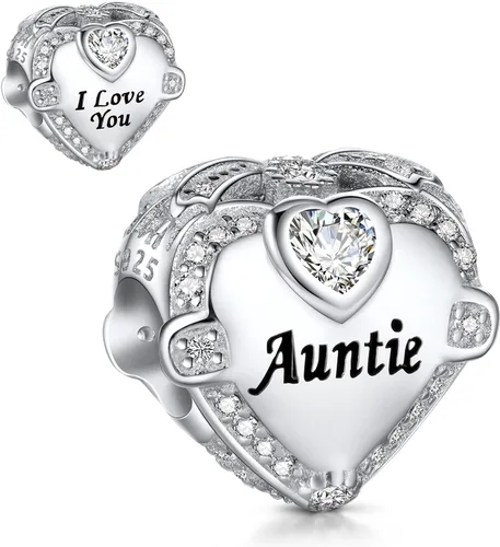 NINGAN Dije de corazón para mamá, esposa, hermana, hija, amigo, papá, abuela, tía, pulsera, plata de ley 925, cuentas de circonita cúbica, Navidad,