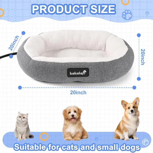 Vista 4 de Cama para gatos con calefacción para interiores, cama térmica para mascotas para gatos de interior, gatitos, perros pequeños, cachorros, lavable a