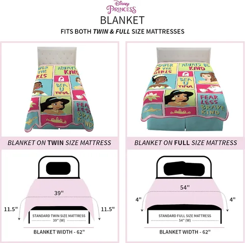 Vista 4 de Franco - Manta de felpa supersuave con microraschel para niños, 62 in x 90 in, Princesa de Disney