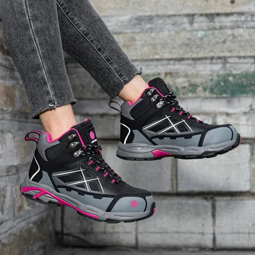 Vista 8 de LARNMERN Botas de punta de acero para mujer, botas ligeras de construcción industrial, zapatos de seguridad para el trabajo, botas de senderismo