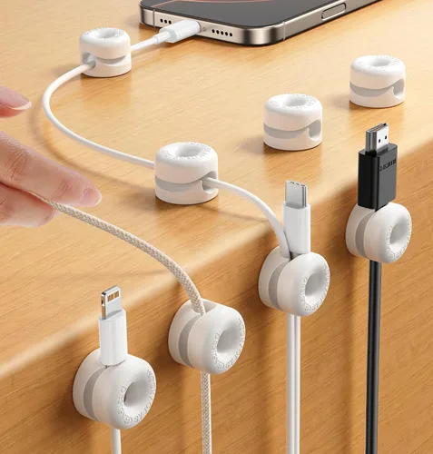 Paquete de 8 clips organizadores de cables JOYROOM [1s bloqueo a presión lateral] Soporte de cable de silicona para gestión de cables, clips Blanco
