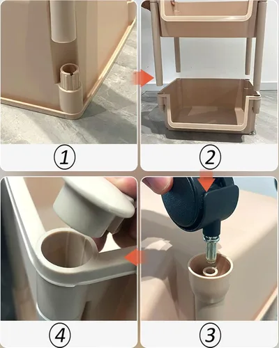 Vista 6 de Carrito de almacenamiento multiusos de 2 niveles, carrito multifuncional con ganchos, organizador de carrito con ruedas ajustable, carrito