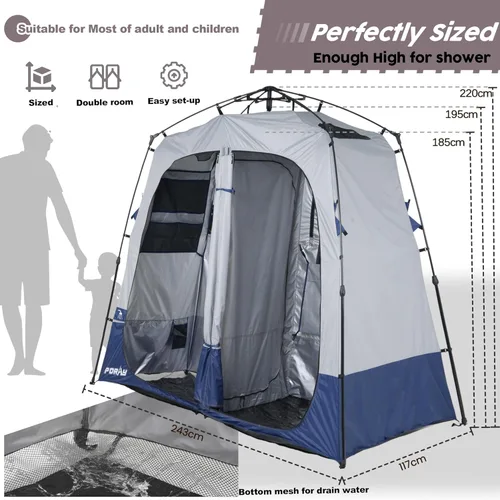 Vista 12 de Porayhut Camping Shower Tent Deluxe Changing Room Easy Set Up Privacy Shelter,Large Toilet Tent with Floor Drain Design for Beach, Camping,Hiking