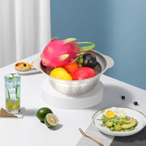 Vista 2 de Thickened Stainless Steel Colander Strainer with Deep Basin and Reinforced Bottom for Efficient Draining and Washing of Pasta Fruits and Vegetables