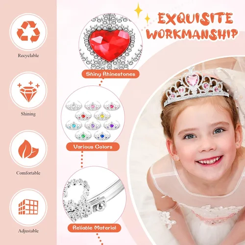 Vista 4 de Juego de 30 tiaras de corona de princesa para niñas, tiaras de plástico a granel, disfraz de fiesta, accesorios de cumpleaños para niños