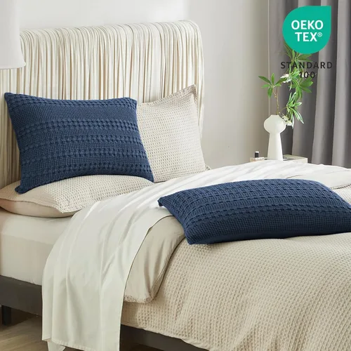 Vista 77 de PHF - Fundas de almohada 100% algodón con tejido gofre europeo, 26 x 26 pulgadas, 2 unidades para decoración elegante del hogar, para cama, sin