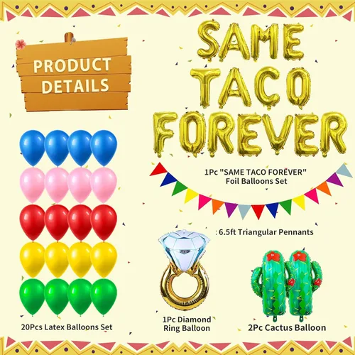 Vista 2 de Suministros de decoración de fiesta mexicana para despedida de soltera, el mismo taco para siempre, decoración de despedida de soltera, globos