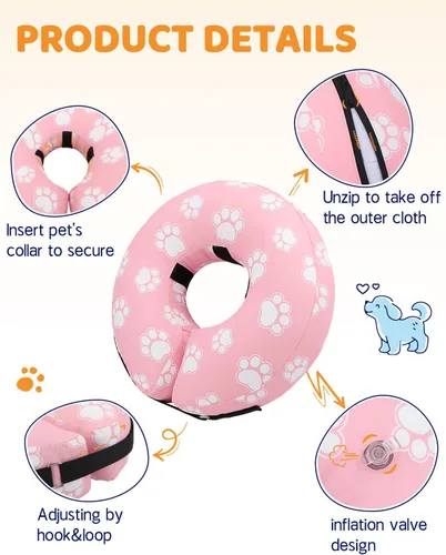 Vista 19 de Supet Collar Inflable de Cono para Perro Alternativo Después de Cirugía, Collar de Dona para Cuello de Perrito Recuperación ECollar para Post