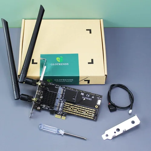 Vista 8 de GLOTRENDS Adaptador WA05 PCIe X1 para un módulo WiFi M.2 Key-E y un SSD NVMe M.2, diseño combinado 2 en 1
