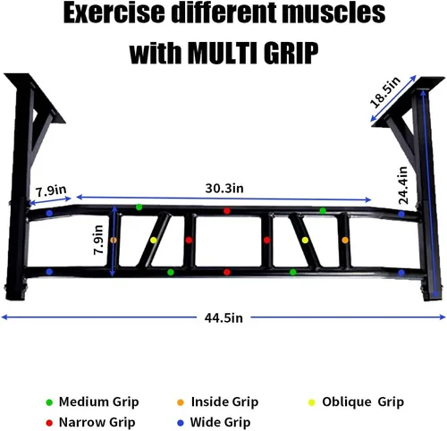 Vista 2 de ptlsy Wall Mounted Pull Up Bar Multifunctional with Multi-grip Chin Up Bar Heavy Duty Dip Station for Home Gym Indoor Workout, Fitness Equipment