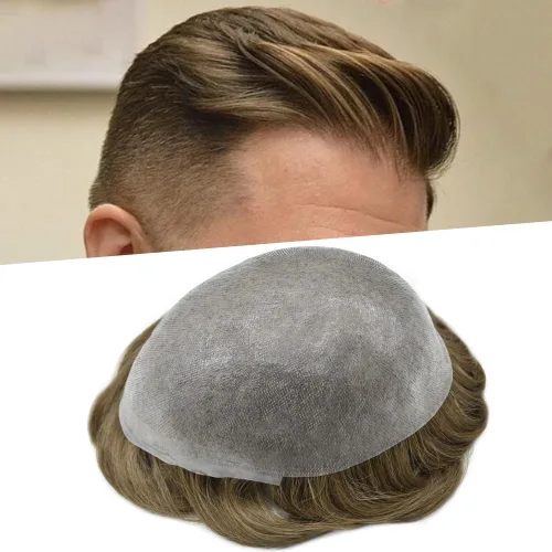 Vista 12 de Toupee - Sistema de reemplazo de piezas de cabello humano real, piel ultrafina, para hombres, cabello indetectable, línea capilar natural