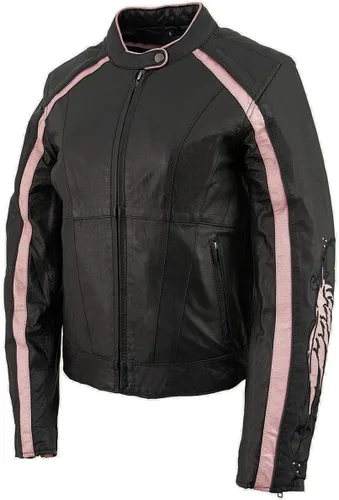 Vista 8 de Milwaukee Leather ML1952 Chaqueta de cuero para mujer con diseño bordado de alas y remaches negros