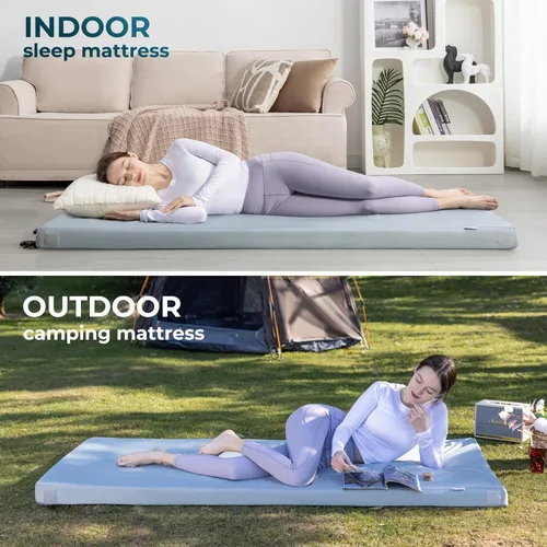 Vista 6 de Kingfun Colchón de espuma viscoelástica CertiPUR-US de 3 pulgadas, almohadilla de dormir impermeable enrollable, tapetes gruesos para piso