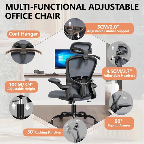 Vista 11 de FelixKing Silla de oficina ergonómica con reposacabezas, computadora de respaldo alto con soporte lumbar ajustable y ruedas, giratoria ejecutiva