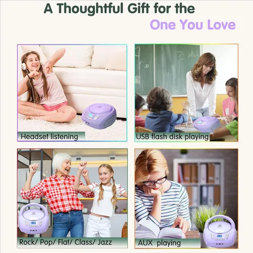 Vista 7 de Reproductor de CD de radio con Bluetooth, radio FM, reproducción de MP3 USB, entrada auxiliar, conector para auriculares, compatible con CD MP3