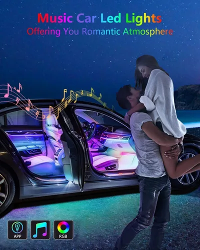 Vista 2 de YM E-Bright Tiras de luces LED RGB para automóvil con control de aplicación, mando a distancia inteligente, interior de neón debajo del salpicadero