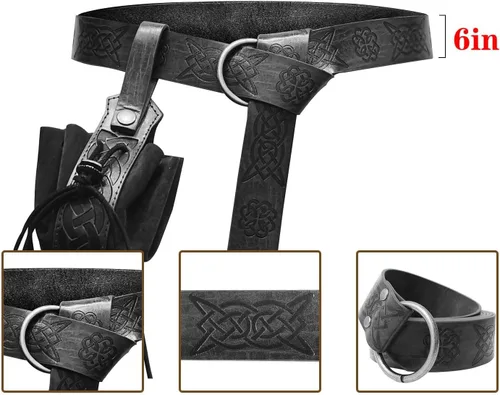 Vista 8 de Conjunto de disfraz de caballero medieval con brazaletes de cuero, accesorios retro para Halloween