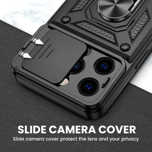 Vista 3 de VEGO Funda para iPhone 14 Pro, iPhone 14 Pro con protector de pantalla (paquete de 2) y cubierta para cámara deslizante, funda magnética con soporte