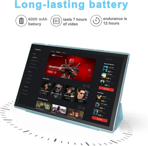 Vista 5 de Tablet de 10 pulgadas con estuche protector y lápiz táctil, tabletas Android 15, 8GB RAM 32GB ROM/1TB de expansión, 8H 6000mAh batería Wifi