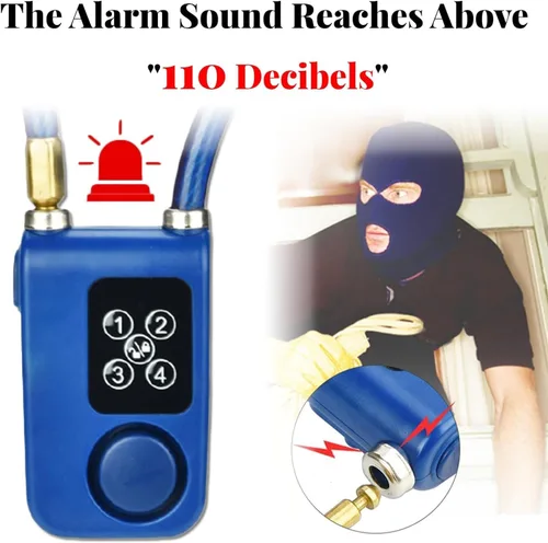 Vista 3 de Candado de cadena para bicicleta con alarma, Y787 Smart Alarm Lock antirrobo de cadena de motocicleta para scooter/cochecito/puerta azul