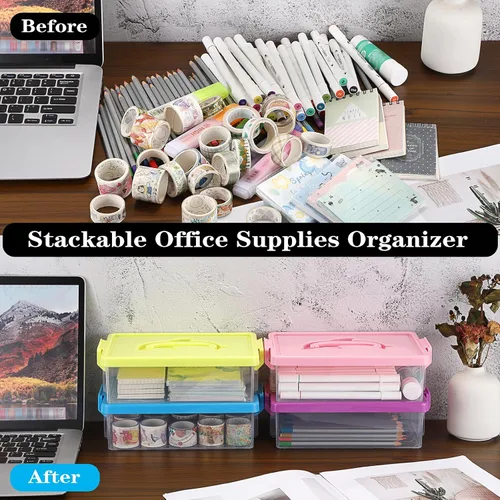 Vista 9 de BTSKY Caja de almacenamiento de plástico transparente con tapa, organizador apilable con diseño de delfín fácil de levantar, contenedor portátil