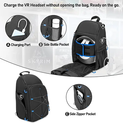 Vista 4 de PGmoon Carrying Case Compatible with PSVR2, Protective Storage Backpack for PSVR 2 Headset & Touch Controllers and More, Individual Room for