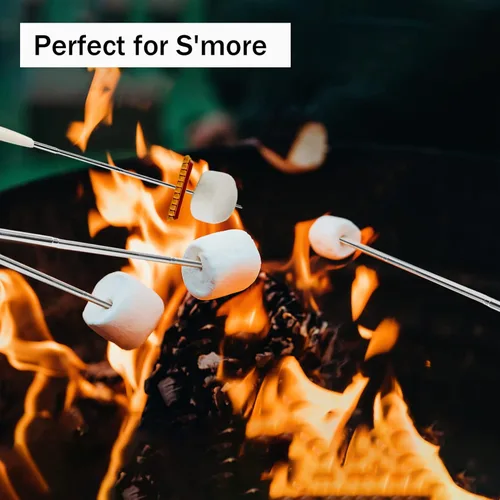 Vista 3 de 6 palitos para asar malvaviscos de 32 pulgadas – Palitos extensibles para hoguera larga – Palitos resistentes para perros calientes para fogatas