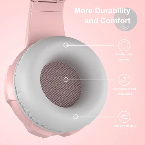 Vista 4 de Mokochy Auriculares para juegos de orejas de gato con micrófono con cancelación de ruido rosa con micrófono con cable de 0.138 in para auriculares