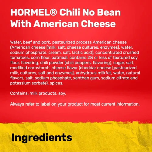 Vista 4 de HORMEL Chili Sin frijoles con queso americano, sin ingredientes artificiales, 15 onzas, paquete de 12