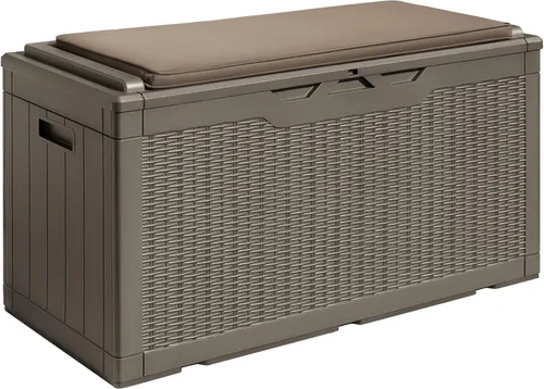 Vista 15 de Devoko Caja de Cubierta de Resina Impermeable Grande de 100 Galones para Interiores y Exteriores, Contenedor de Almacenamiento con Cerradura