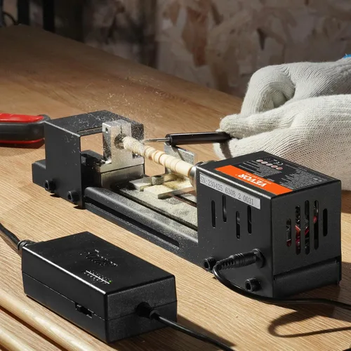 Vista 8 de VEVOR Mini máquina de torno, 7 cm x 16 cm, Mini herramientas de torno para madera de 24VDC 96W, accesorios de máquina de fresado, 7 velocidades