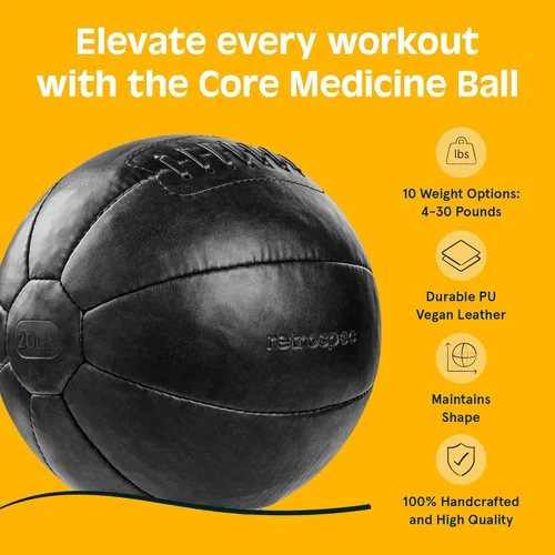 Vista 4 de Balón medicinal con peso central de 4, 6, 8, 10, 12, 14, 16, 20, 25, 30 libras, cuero vegano suave al tacto con agarre resistente para entrenamiento