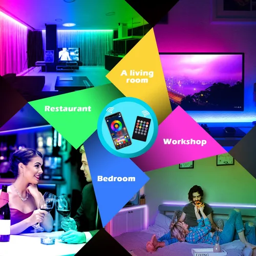 Vista 6 de Tira de luces LED, tiras de luz LED de 20 pies, sincronización de música, cambio de color, tira LED RGB con micrófono integrado, control