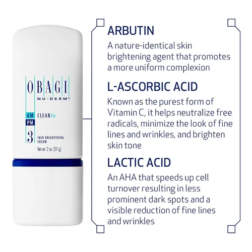 Vista 3 de Obagi Nu-Derm Clear Fx - Crema iluminadora de la piel y de noche con arbutina, vitamina C y ácido láctico
