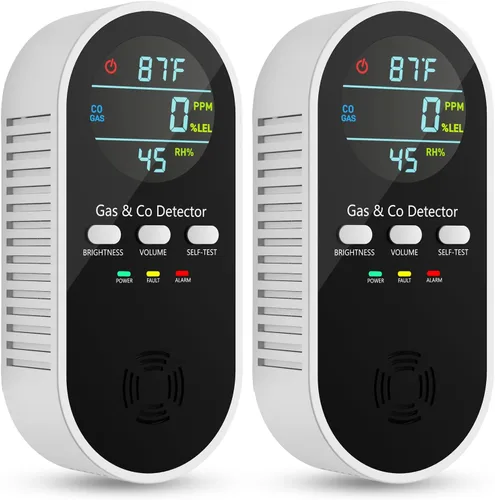 Vista 9 de Detectores de monóxido de carbono 5 en 1, detector de fugas de gas natural, detector de CO con respaldo de batería y enchufe, pantalla digital HD