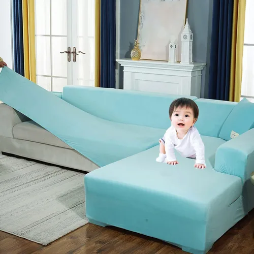 Vista 10 de Funda elástica para sofá en forma de L para sofá seccional, fundas de sofá para perros, mascotas, niños, fundas protectoras de muebles para sofá